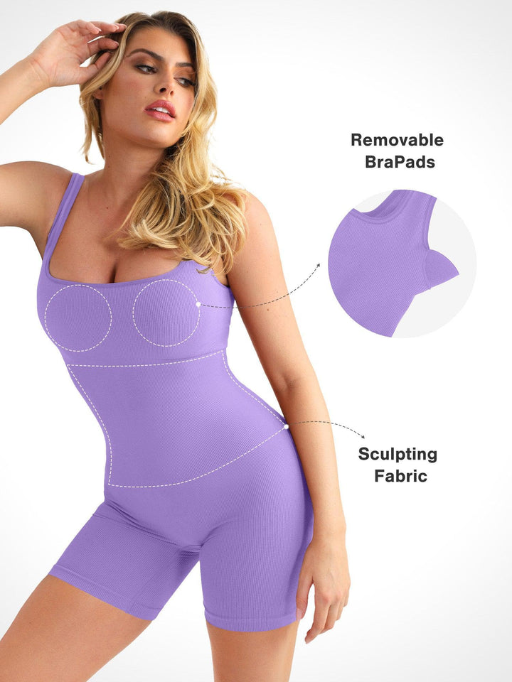 Shapewear Seamless Square Neck Smoothing Sport Romper - Modefluss
