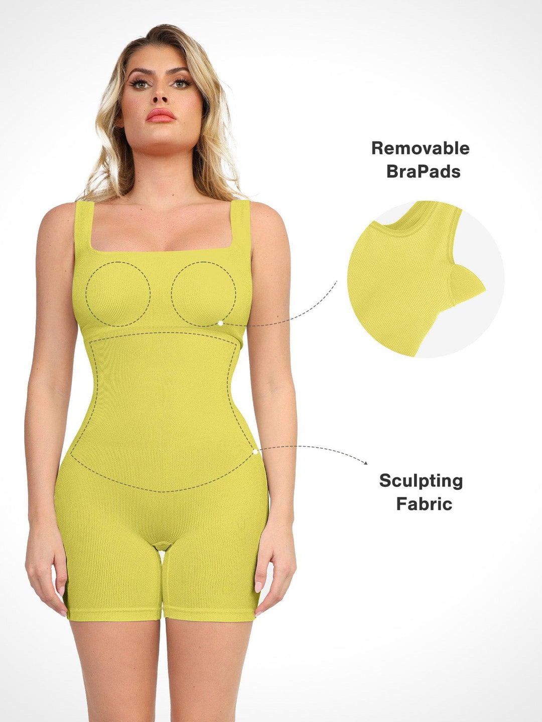 Shapewear Seamless Square Neck Smoothing Sport Romper - Modefluss