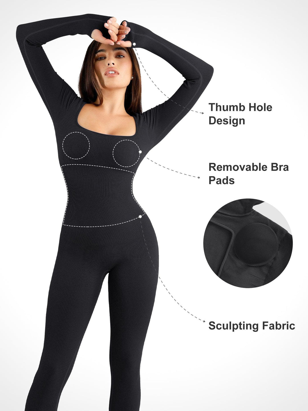 Shapewear Seamless Thumb Hole Long Sleeve Jumpsuit - Modefluss