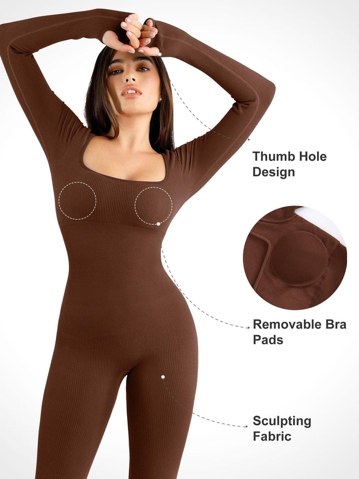 Shapewear Seamless Thumb Hole Long Sleeve Jumpsuit - Modefluss