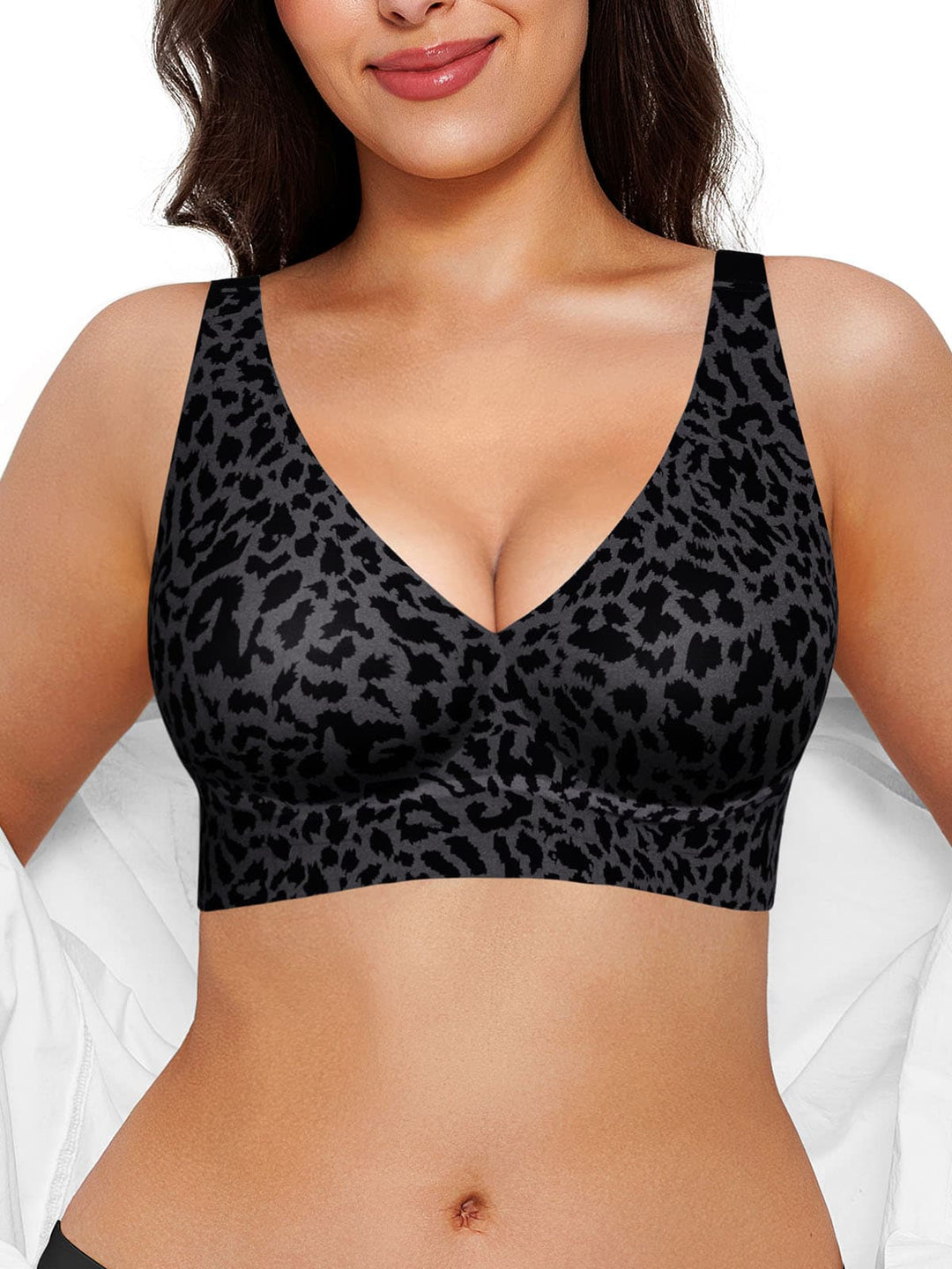 Seamless Wireless Jelly Leopard Contour Minimizer Support Bra - Modefluss
