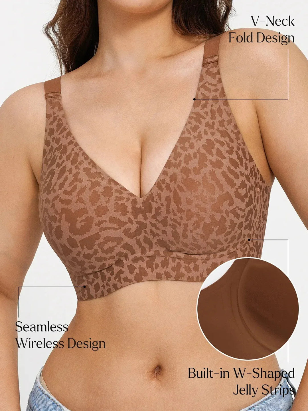 Seamless Wireless Jelly Leopard Contour Minimizer Support Bra - Modefluss