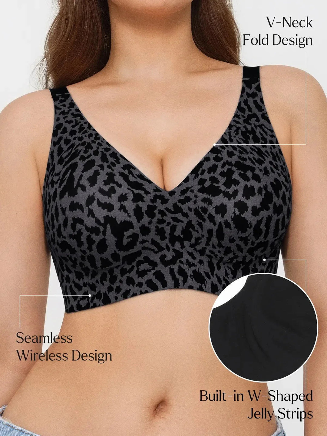Seamless Wireless Jelly Leopard Contour Minimizer Support Bra - Modefluss