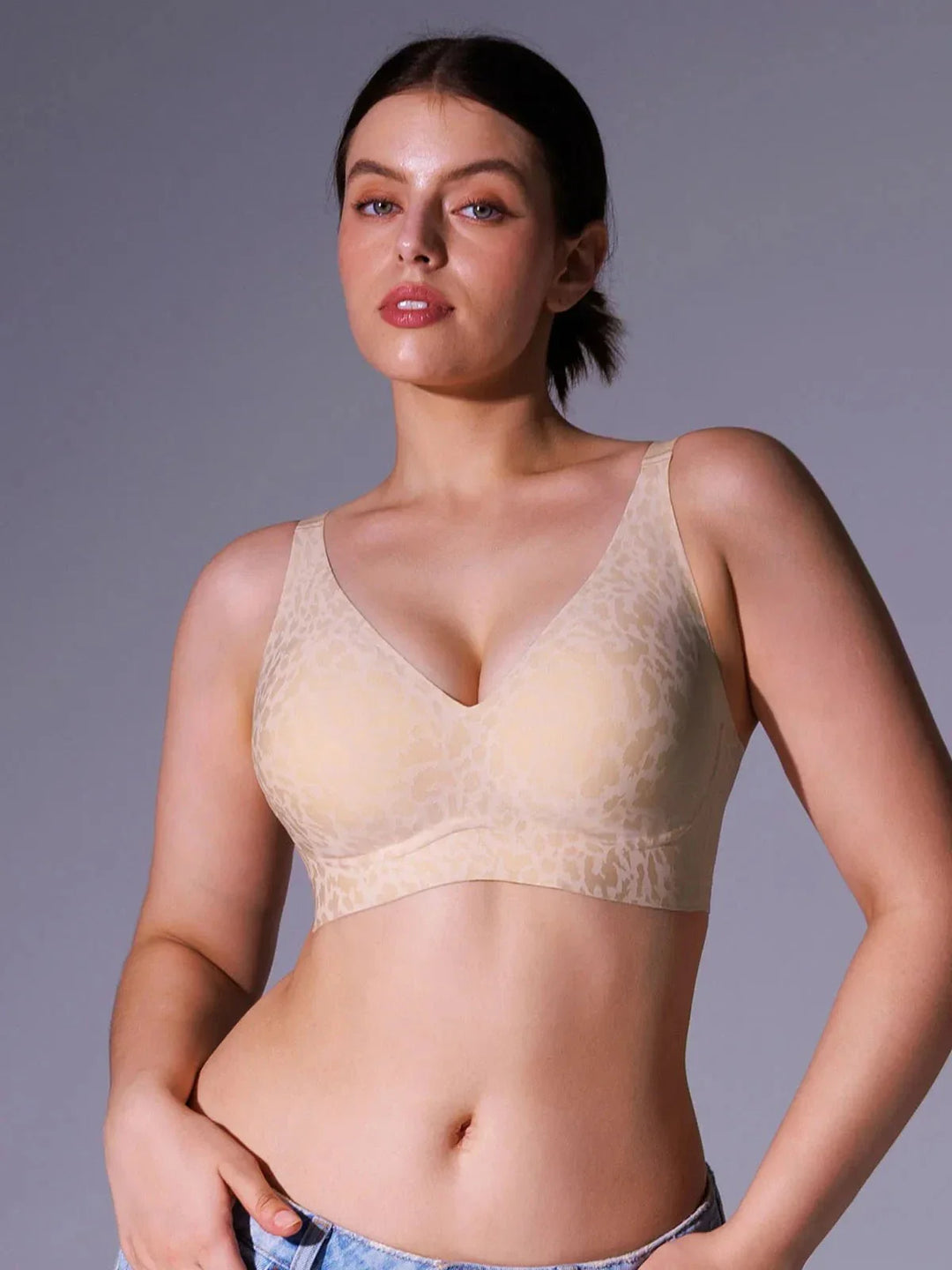 Seamless Wireless Jelly Leopard Contour Minimizer Support Bra - Modefluss