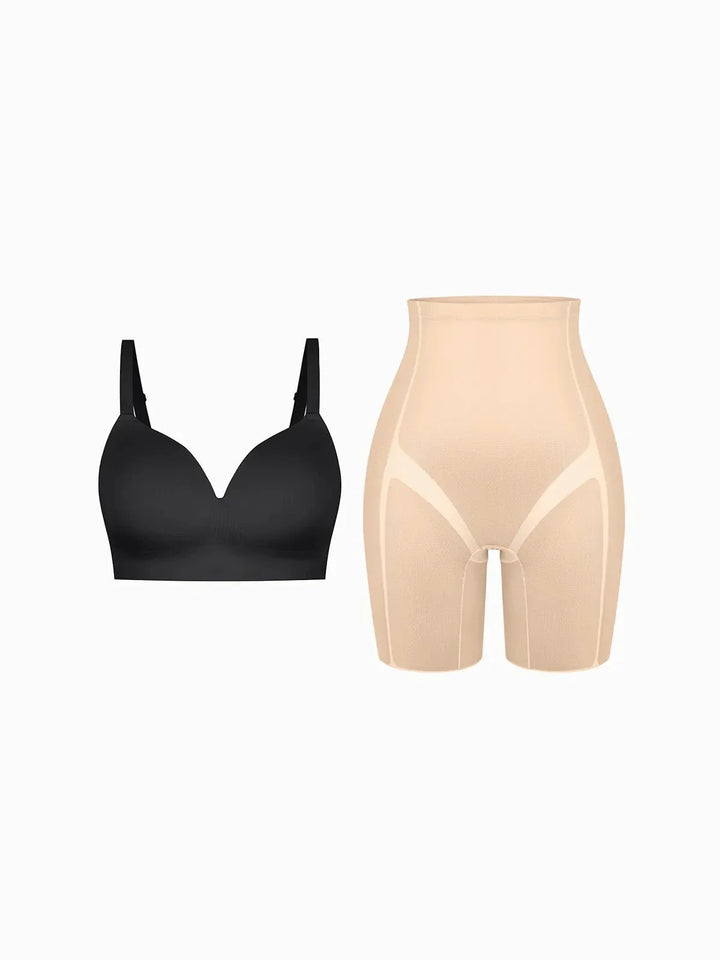 Seamless Wireless Push-Up V-Neck Bra Butt-Lifting Shorts Set