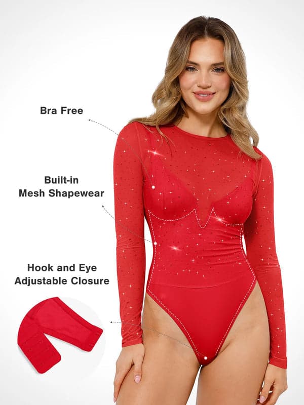 Sequin Cowl Neck Chain Detail Sculpting Bodysuit - Modefluss