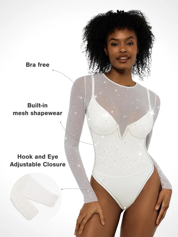Sequin Cowl Neck Chain Detail Sculpting Bodysuit - Modefluss