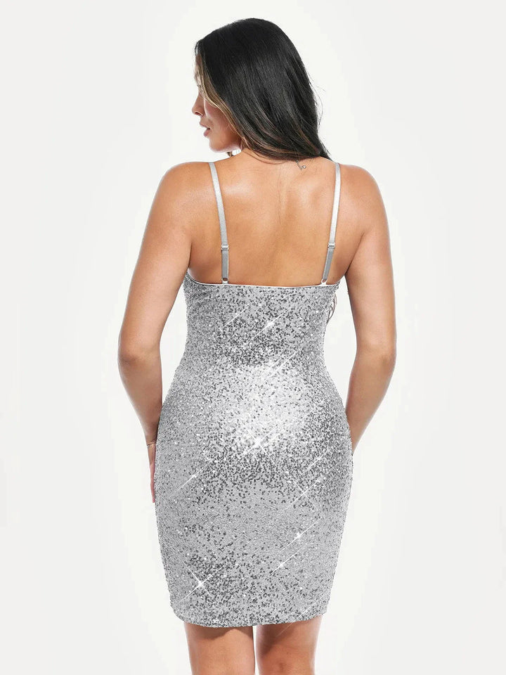Sequin Cowl Neck Sculpting Mini Dress - Modefluss