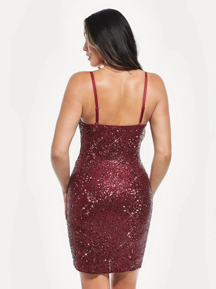 Sequin Cowl Neck Sculpting Mini Dress - Modefluss