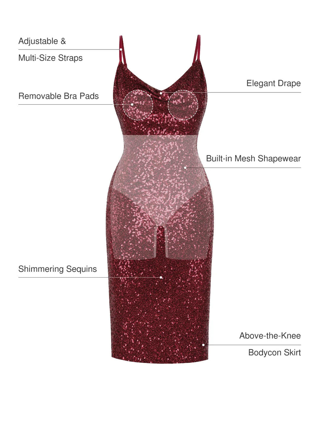 Sequin Cowl Neck Sculpting Mini Dress - Modefluss