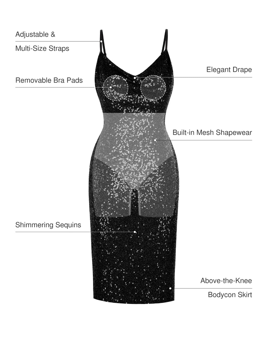 Sequin Cowl Neck Sculpting Mini Dress - Modefluss