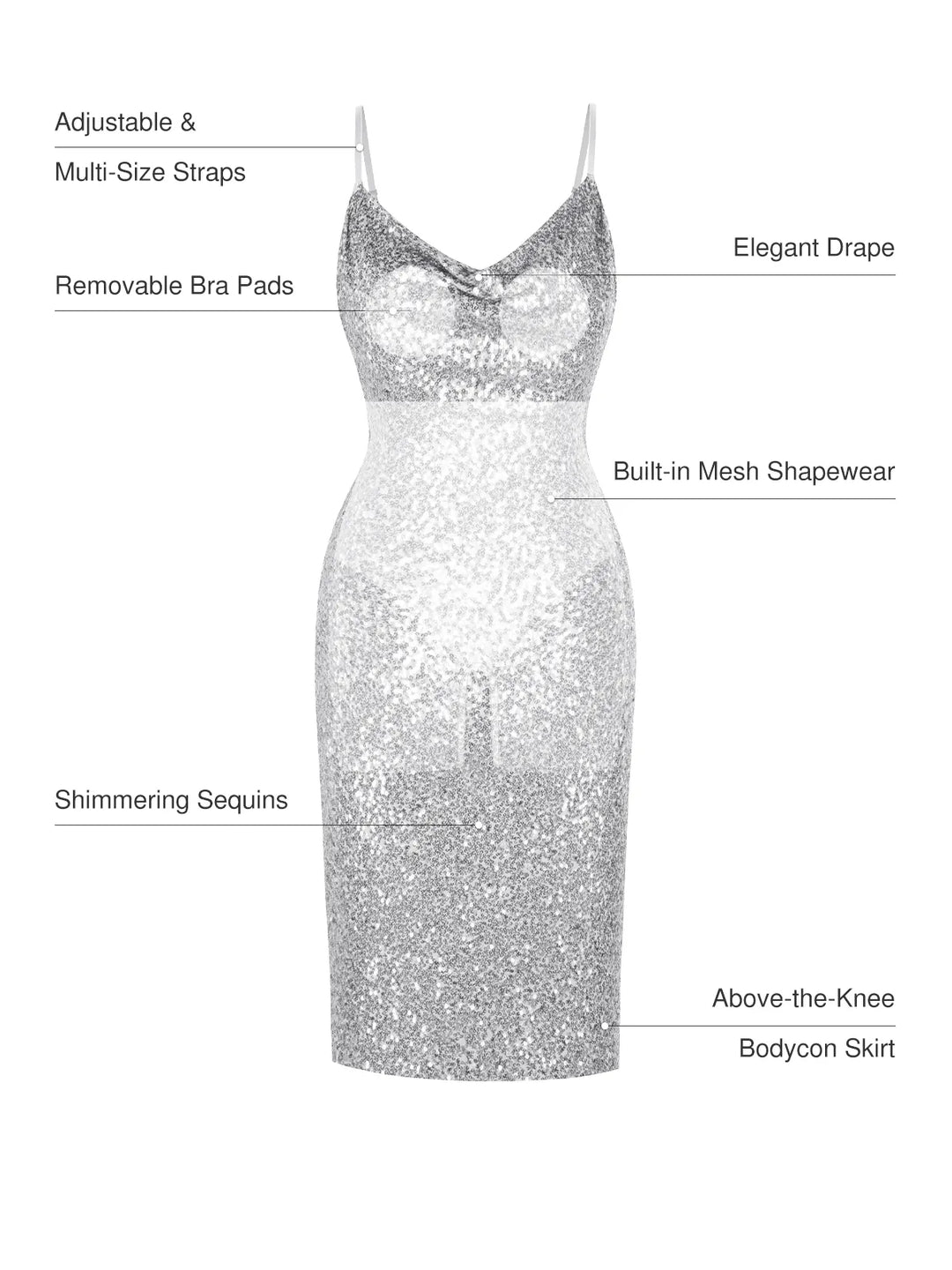 Sequin Cowl Neck Sculpting Mini Dress - Modefluss
