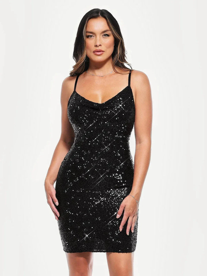 Sequin Cowl Neck Sculpting Mini Dress - Modefluss