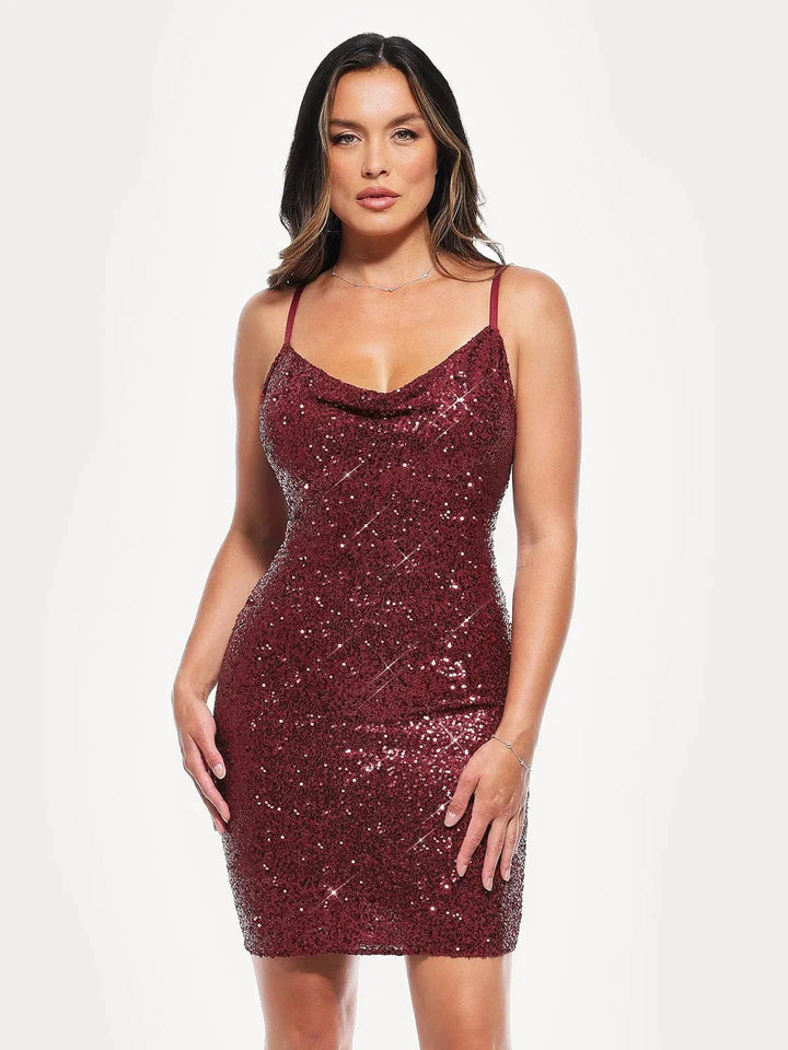 Sequin Cowl Neck Sculpting Mini Dress - Modefluss