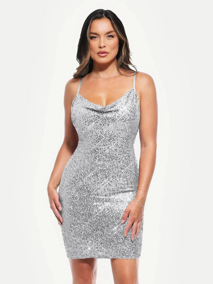 Sequin Cowl Neck Sculpting Mini Dress - Modefluss
