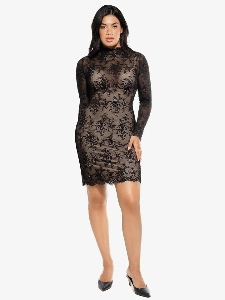 Shapewear 2-in-1 Lace Overlay Sculpting Dress - Modefluss