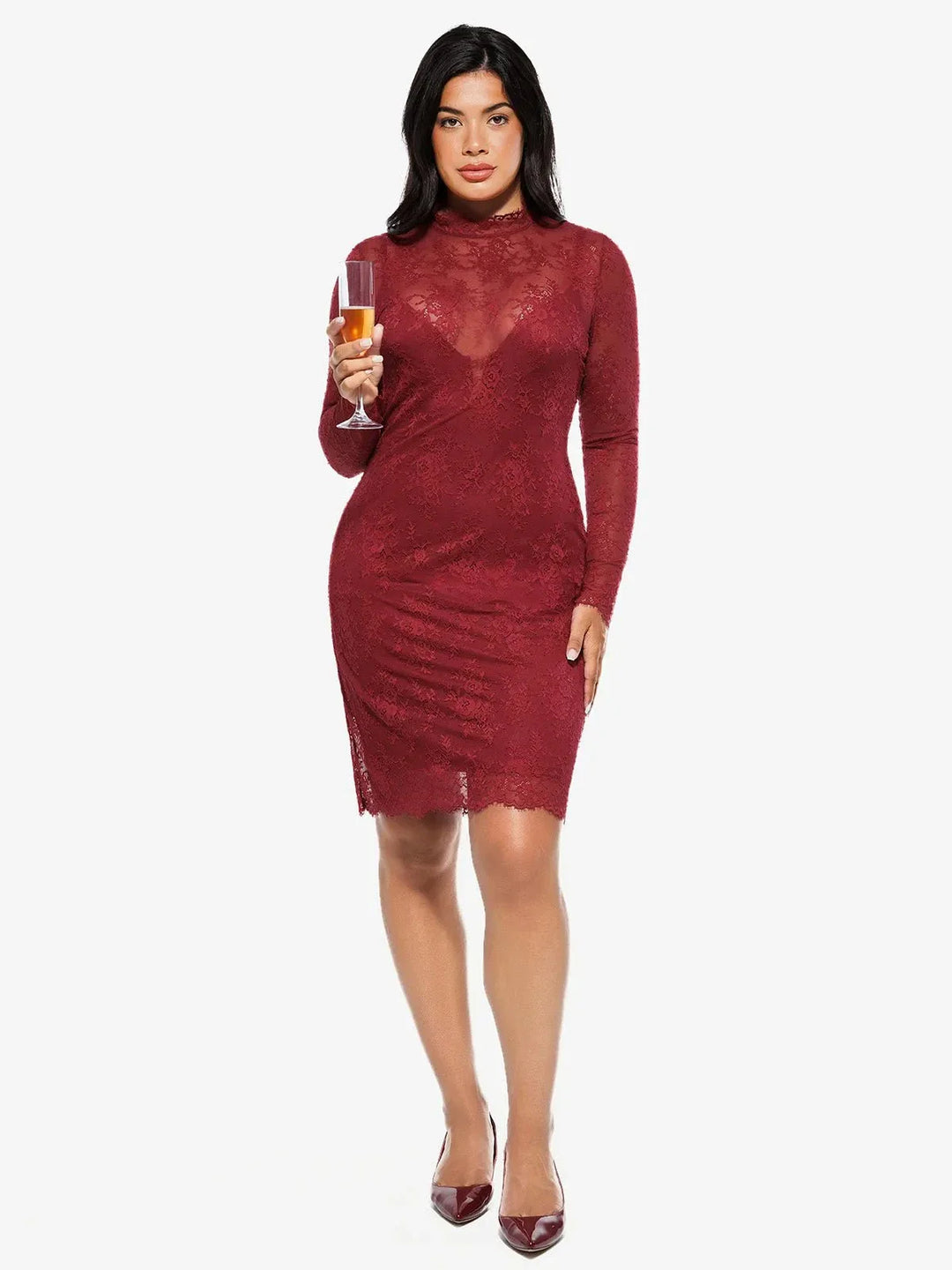Shapewear 2-in-1 Lace Overlay Sculpting Dress - Modefluss