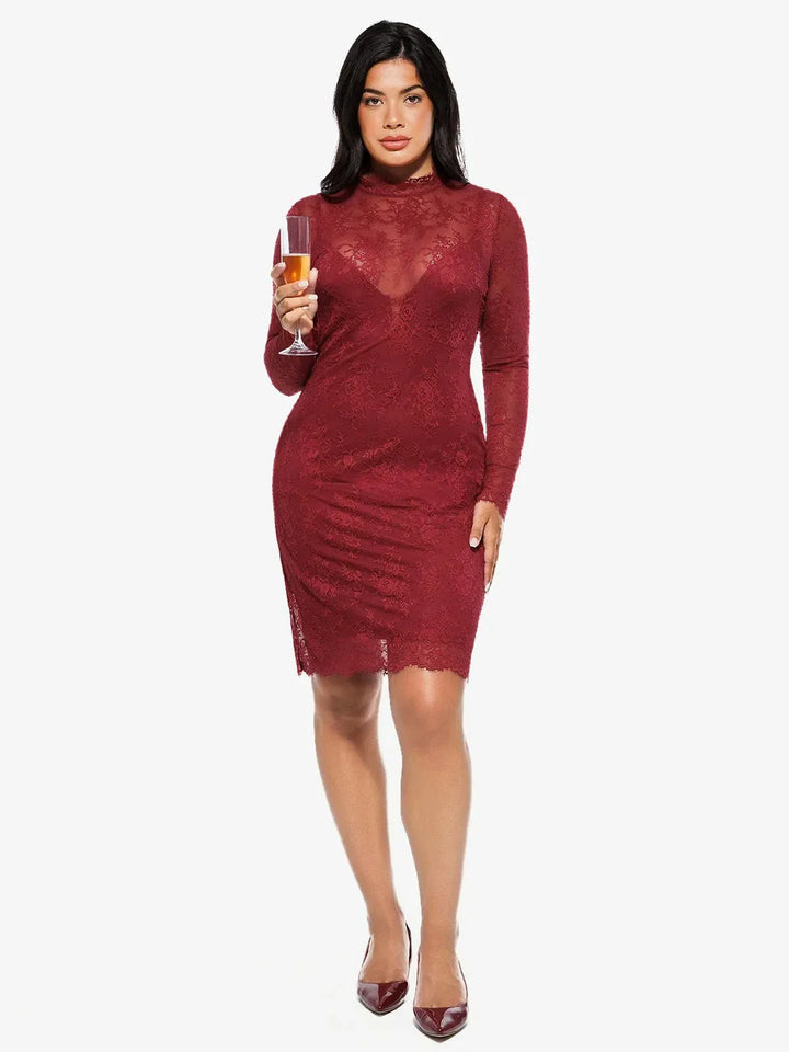 Shapewear 2-in-1 Lace Overlay Sculpting Dress - Modefluss