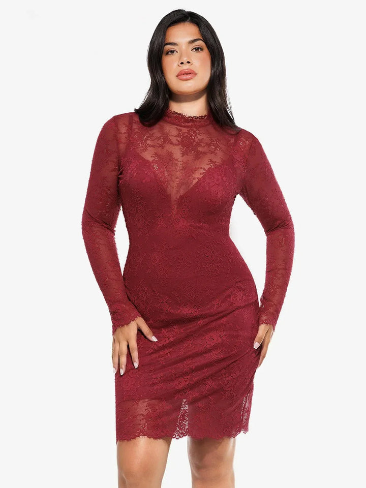 Shapewear 2-in-1 Lace Overlay Sculpting Dress - Modefluss