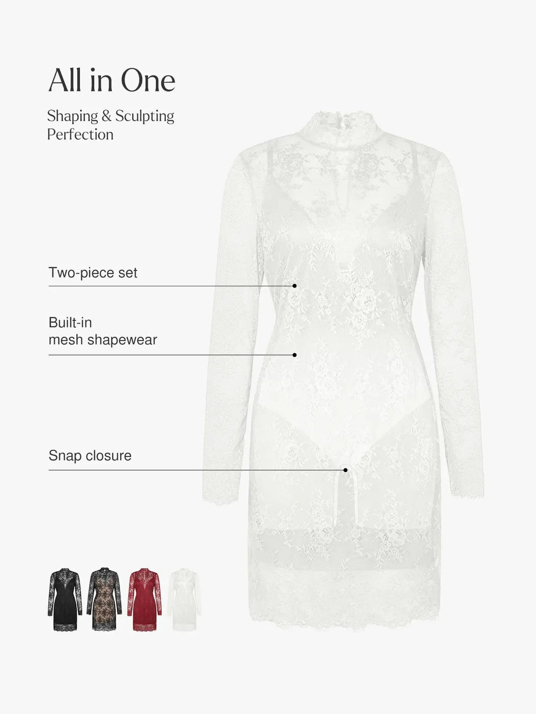Shapewear 2-in-1 Lace Overlay Sculpting Dress - Modefluss