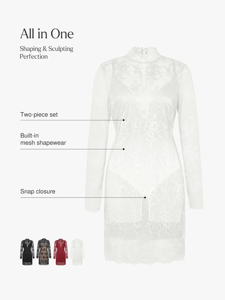 Shapewear 2-in-1 Lace Overlay Sculpting Dress - Modefluss