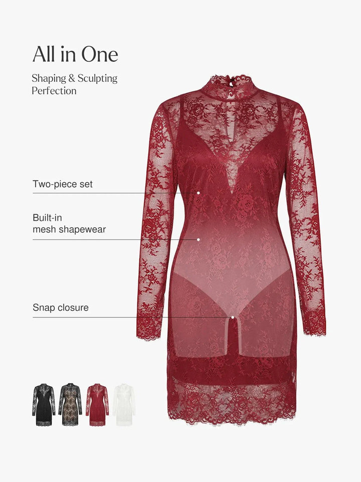 Shapewear 2-in-1 Lace Overlay Sculpting Dress - Modefluss