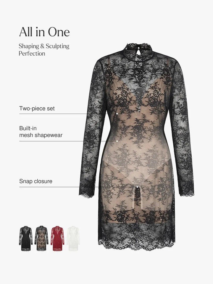 Shapewear 2-in-1 Lace Overlay Sculpting Dress - Modefluss