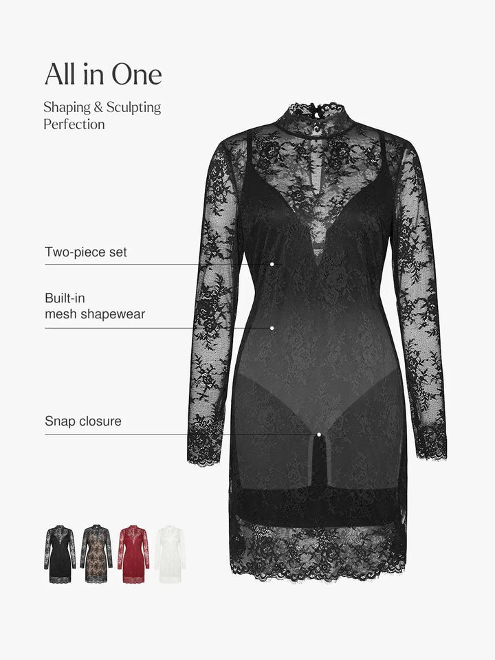 Shapewear 2-in-1 Lace Overlay Sculpting Dress - Modefluss