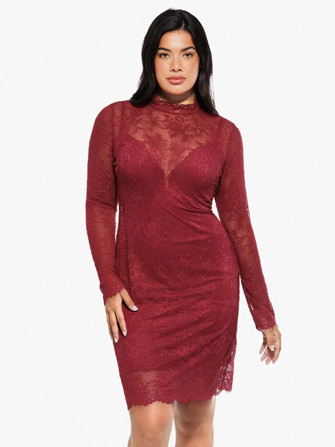 Shapewear 2-in-1 Lace Overlay Sculpting Dress - Modefluss