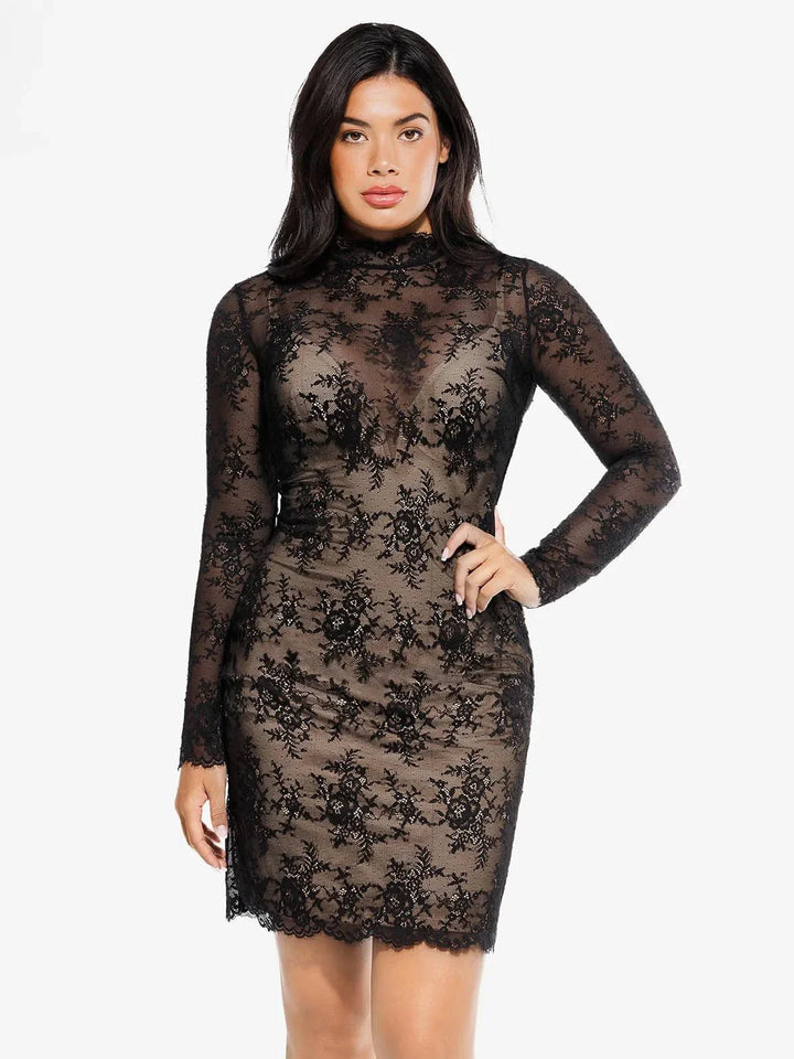 Shapewear 2-in-1 Lace Overlay Sculpting Dress - Modefluss