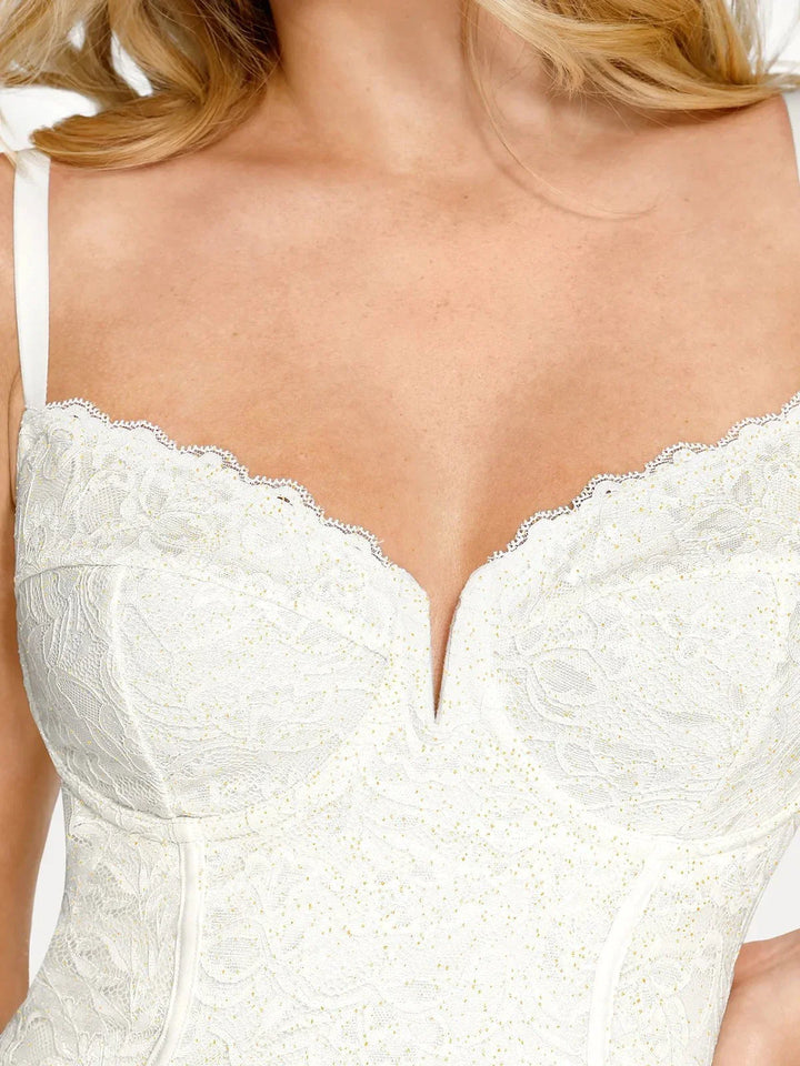 Shapewear All-Lace Hourglass Corset Side Slit Midi Dress - Modefluss