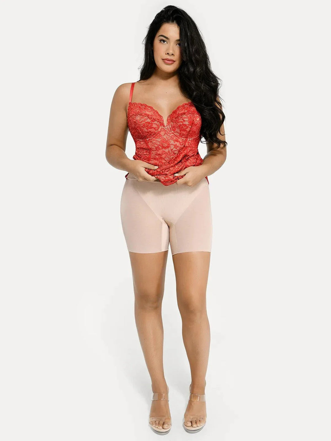 Shapewear All-Lace Hourglass Corset Side Slit Midi Dress - Modefluss