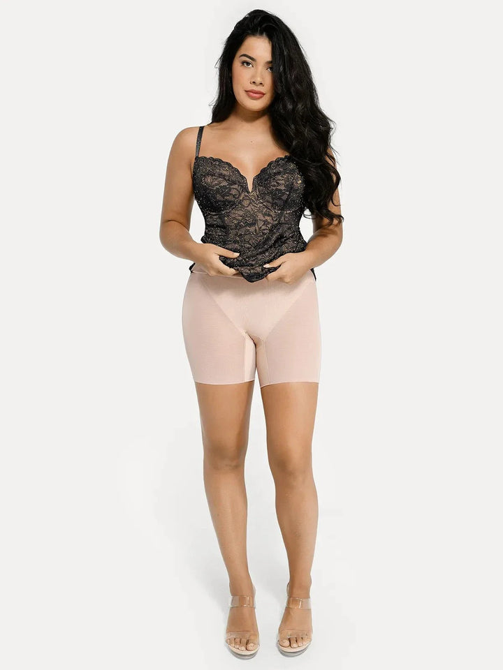 Shapewear All-Lace Hourglass Corset Side Slit Midi Dress - Modefluss