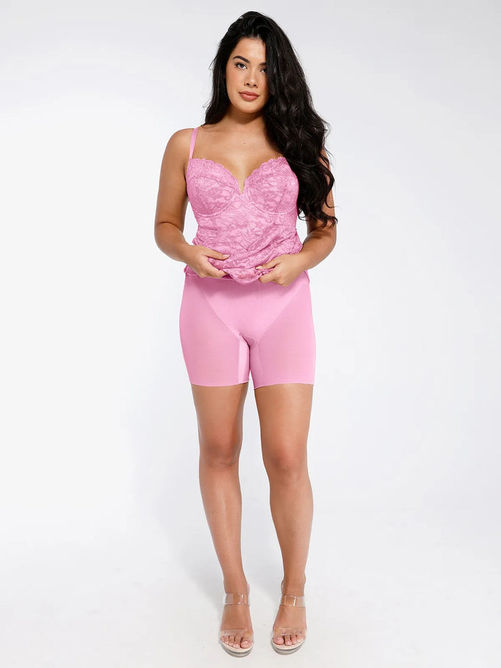 Shapewear All-Lace Hourglass Corset Side Slit Midi Dress - Modefluss