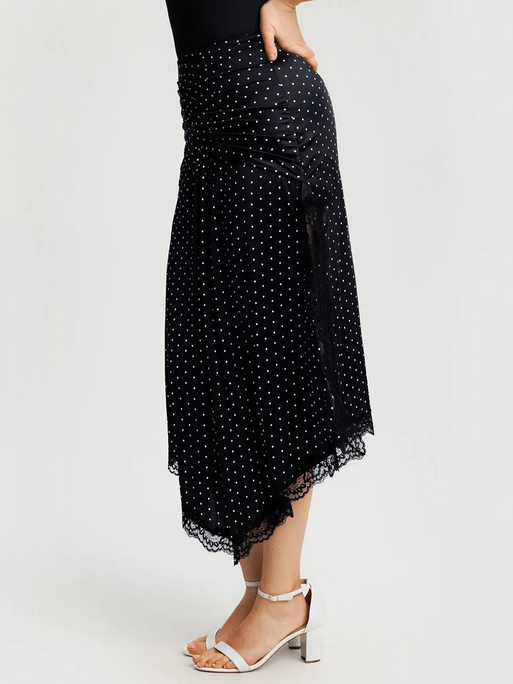 Shapewear Asymmetric Ruched Lace Midi Skirt