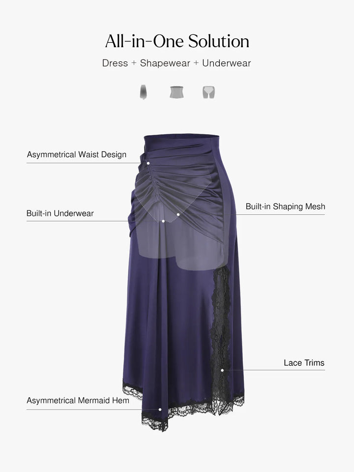 Shapewear Asymmetric Ruched Lace Midi Skirt