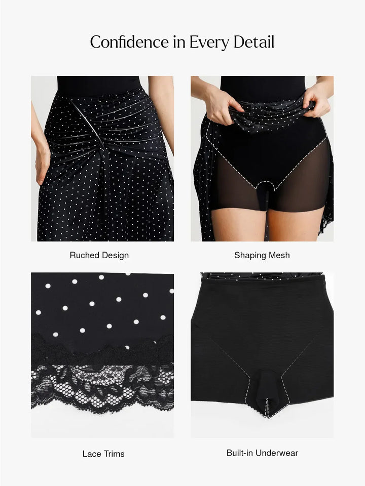 Shapewear Asymmetric Ruched Lace Midi Skirt