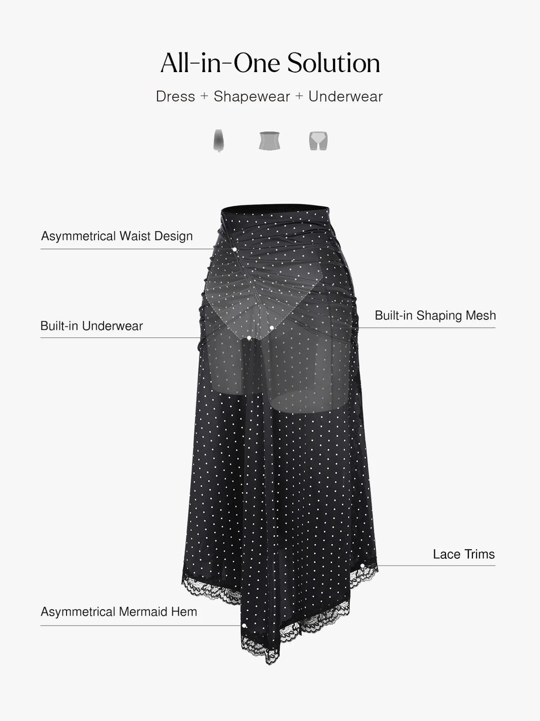 Shapewear Asymmetric Ruched Lace Midi Skirt