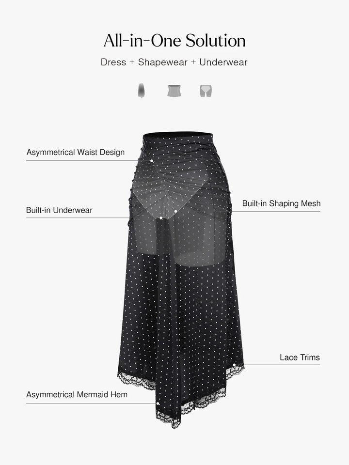 Shapewear Asymmetric Ruched Lace Midi Skirt