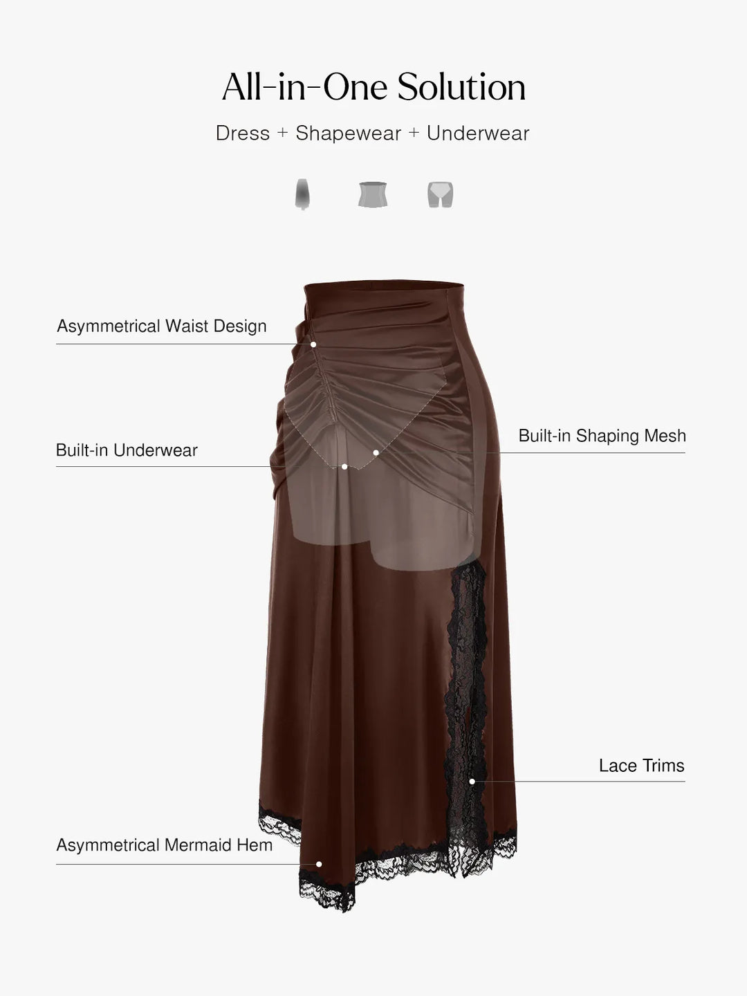 Shapewear Asymmetric Ruched Lace Midi Skirt