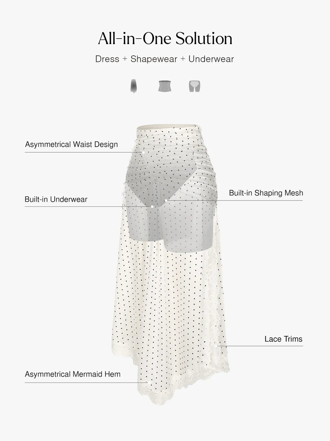 Shapewear Asymmetric Ruched Lace Midi Skirt