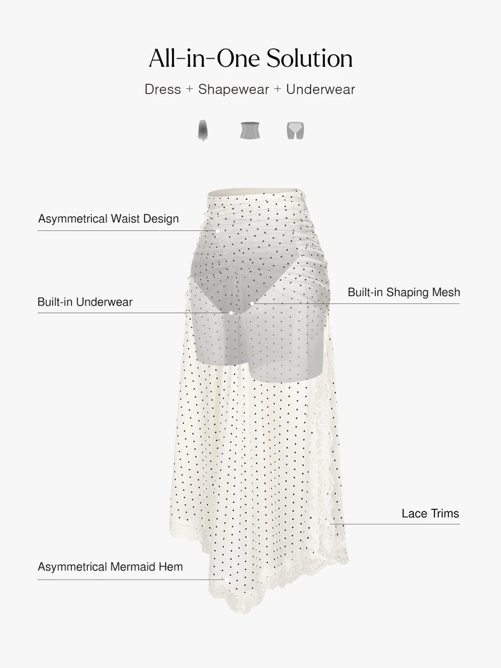 Shapewear Asymmetric Ruched Lace Midi Skirt