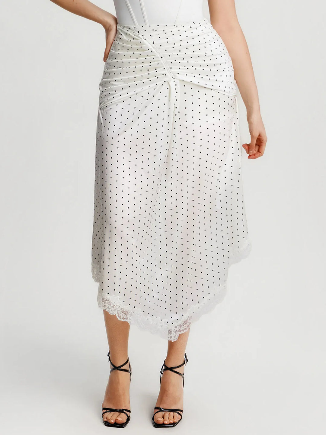 Shapewear Asymmetric Ruched Lace Midi Skirt