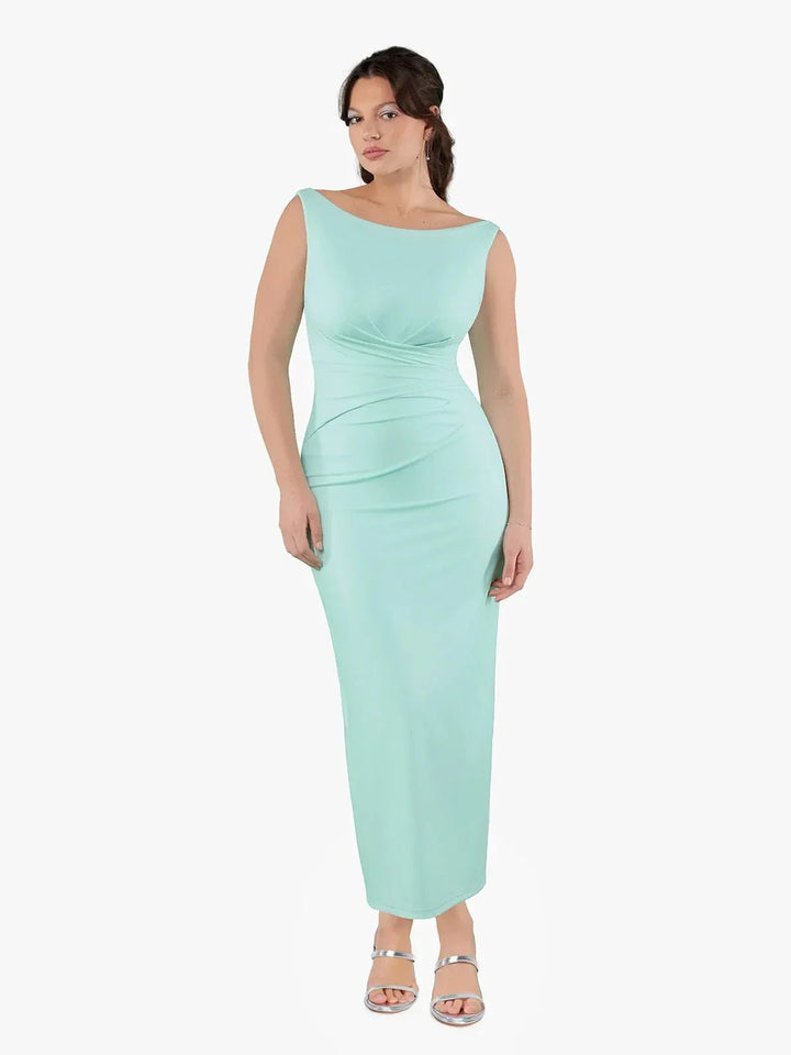Shapewear Boatneck Draped Sculpting Maxi Dress - Modefluss