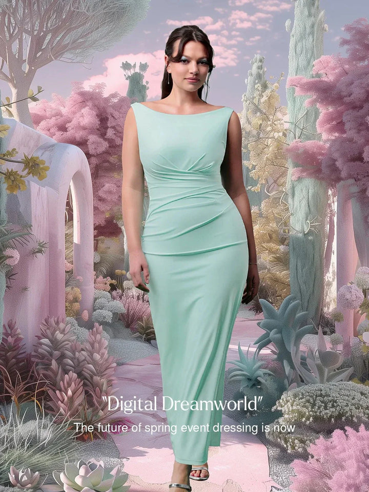 Shapewear Boatneck Draped Sculpting Maxi Dress - Modefluss