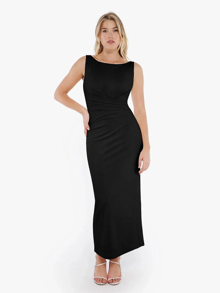 Shapewear Boatneck Draped Sculpting Maxi Dress - Modefluss