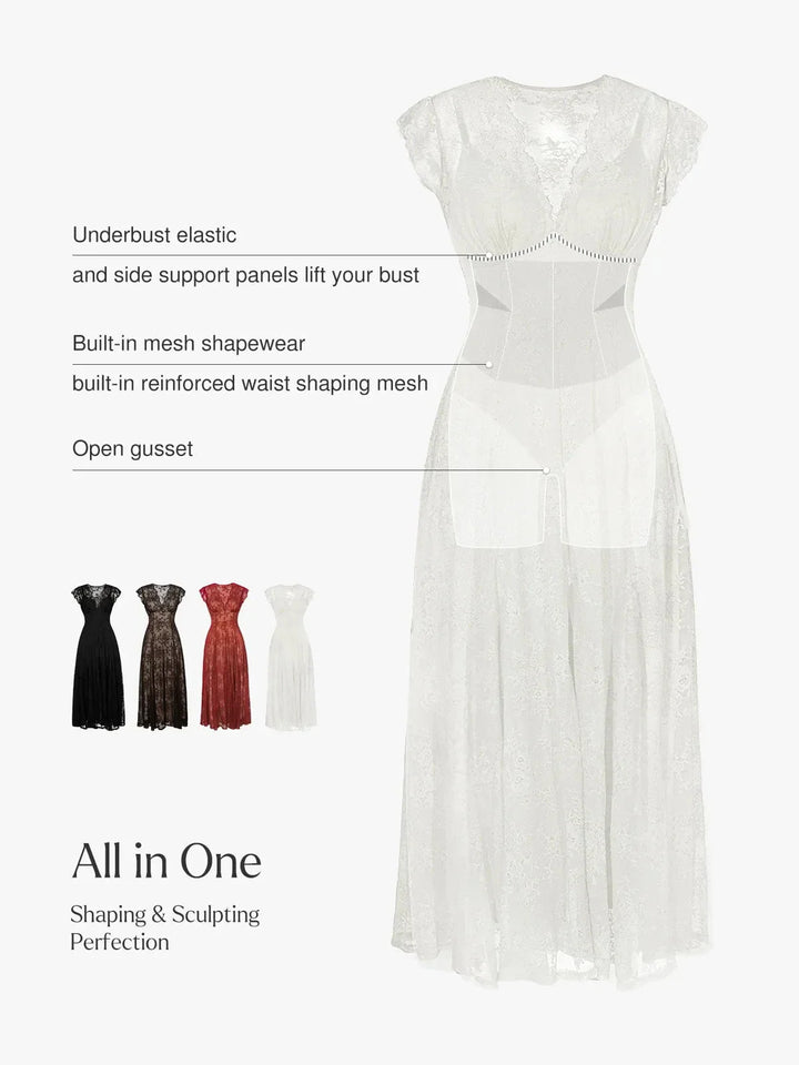 Shapewear Boho Floral Lace Front Slit Maxi Dress - Modefluss