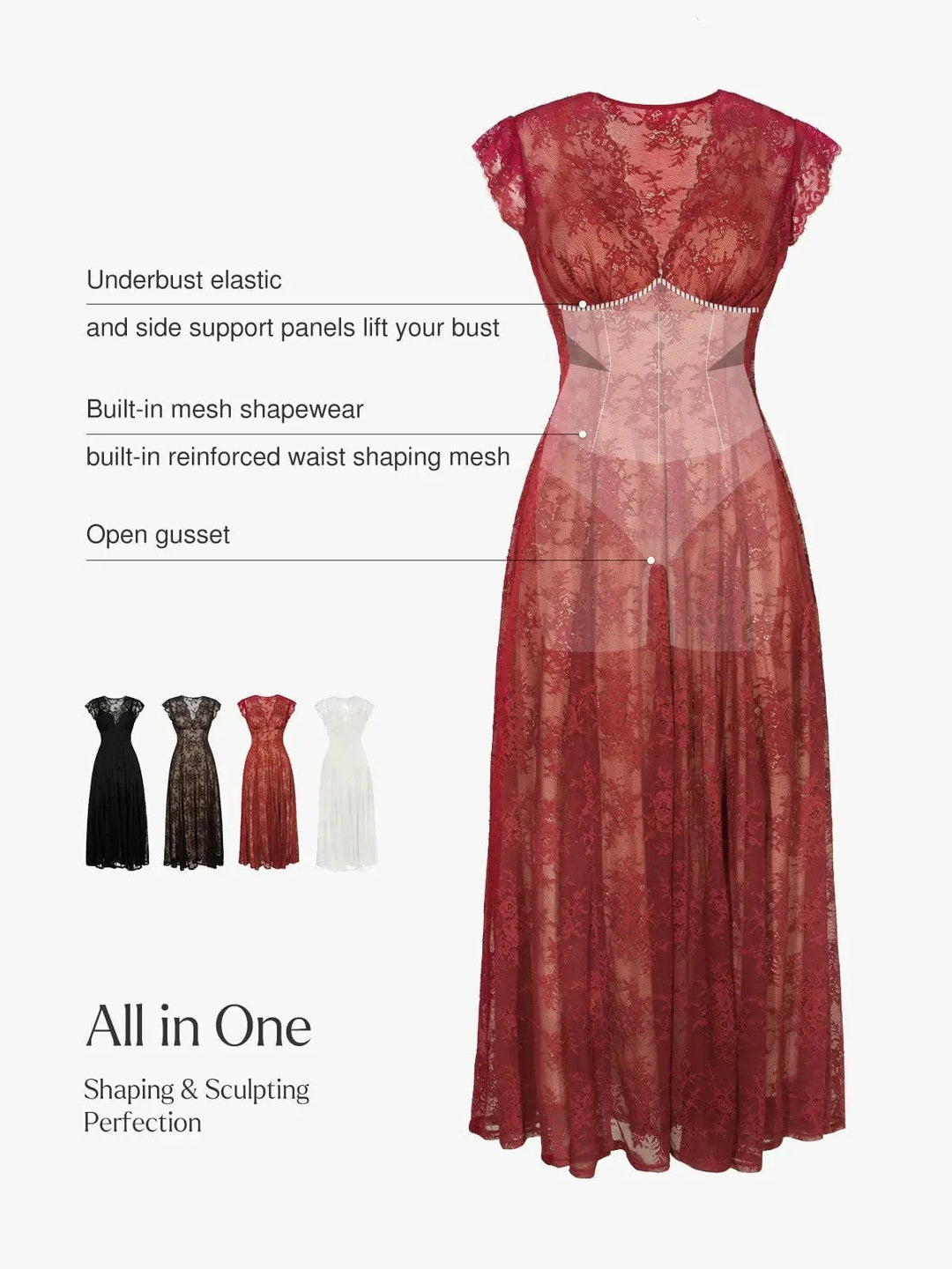 Shapewear Boho Floral Lace Front Slit Maxi Dress - Modefluss