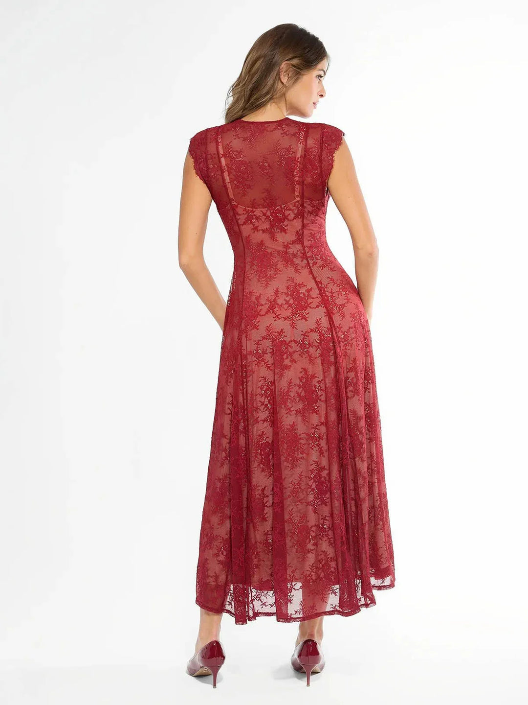 Shapewear Boho Floral Lace Front Slit Maxi Dress - Modefluss