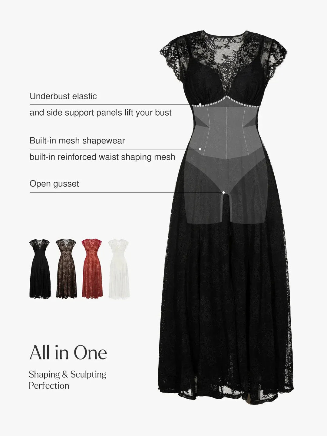 Shapewear Boho Floral Lace Front Slit Maxi Dress - Modefluss